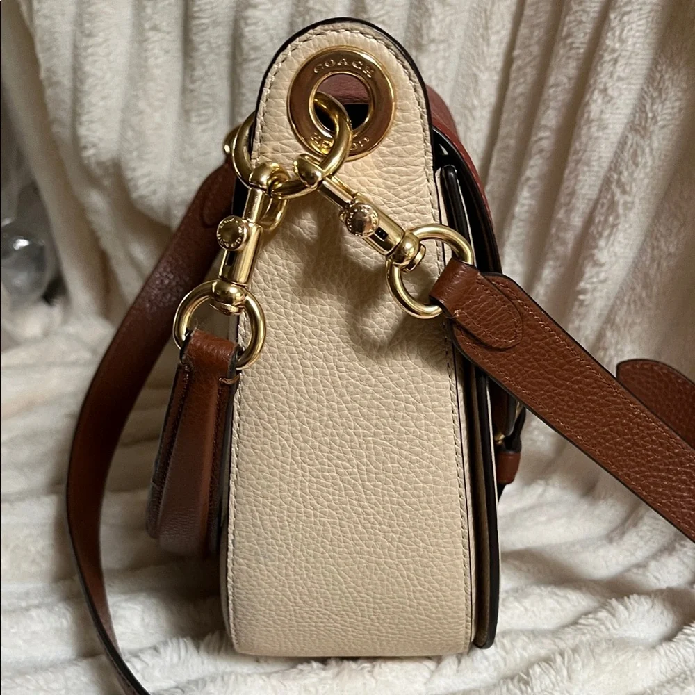 Coach Burgundy and Beige Leather Crossbody Bag - Picture 3 of 8